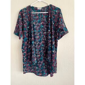 LULAROE Girls Teen/Youth Green Sheer Floral Kimono Open Cardigan Size 3 XS/S